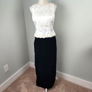 SCOTT MCCLINTOCK VINTAGE LONG EVENING DRESS SIZE 8 BLACK AND WHITE